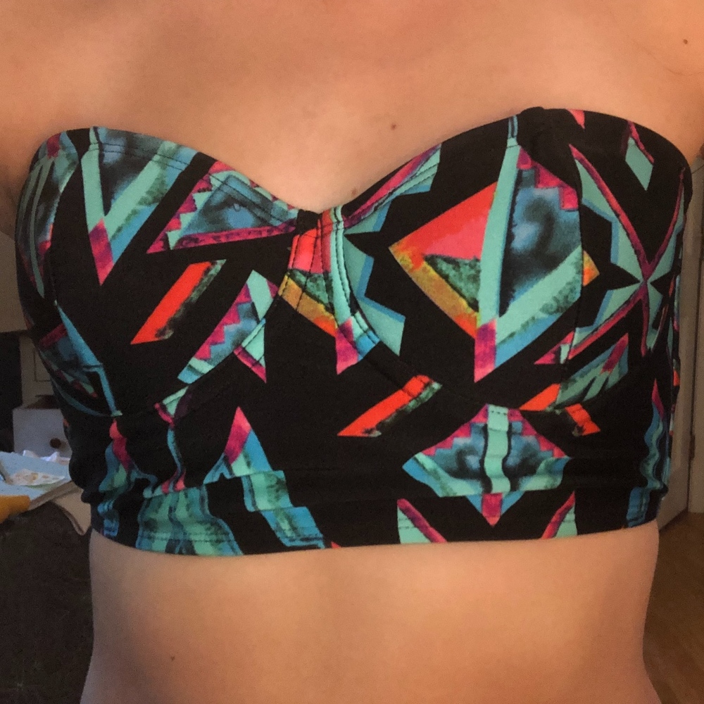 Retro-patterned bathing suit crop top